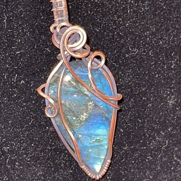 NWT DebbyTammy 16” necklace handmade blue Labradorite teardrop shaped stone - Picture 6 of 11